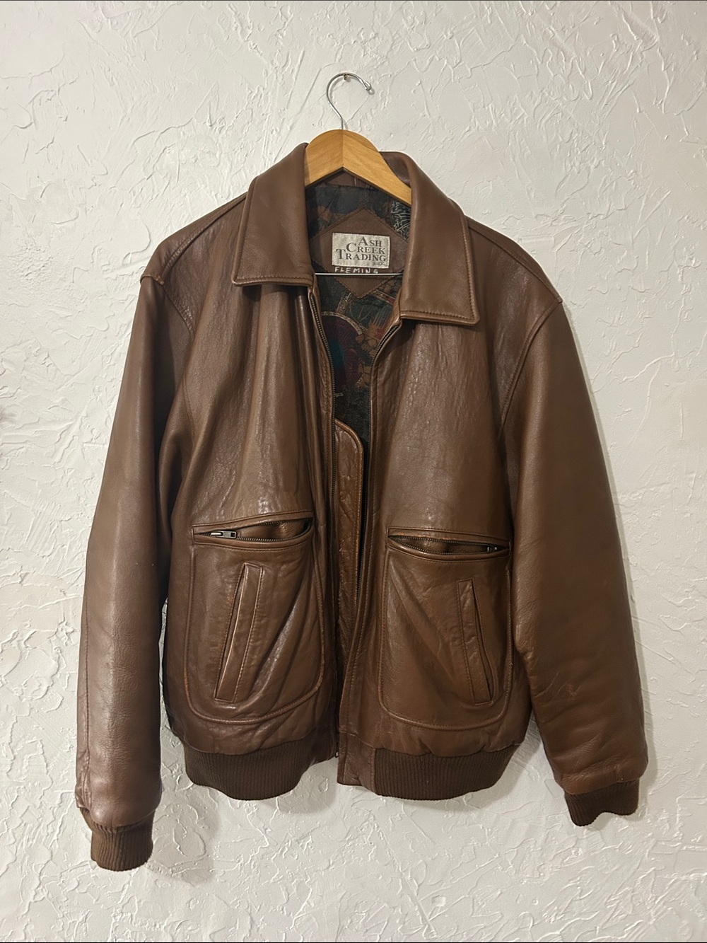 Classic Brown Leather Bomber Jacket by Ash Creek Trading